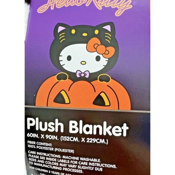 Hello Kitty Halloween Plush Throw Blanket - Oversized 60"x90", Orange - Picture 2 of 8
